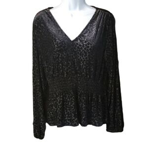 GAP Black Textured Women's Semi Sheer Smocked Waist Blouse